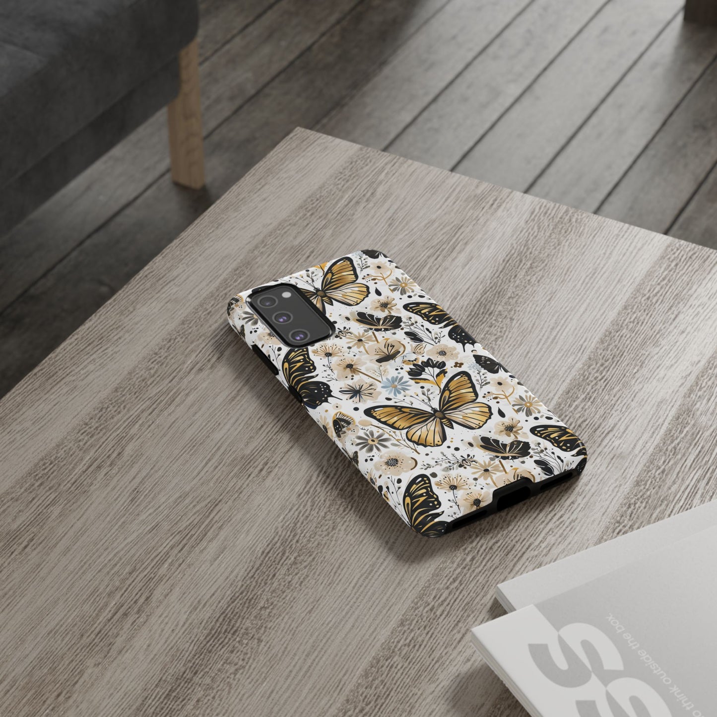 Black & Gold Butterfly Floral Phone Case - Seamless Pattern Design Cover