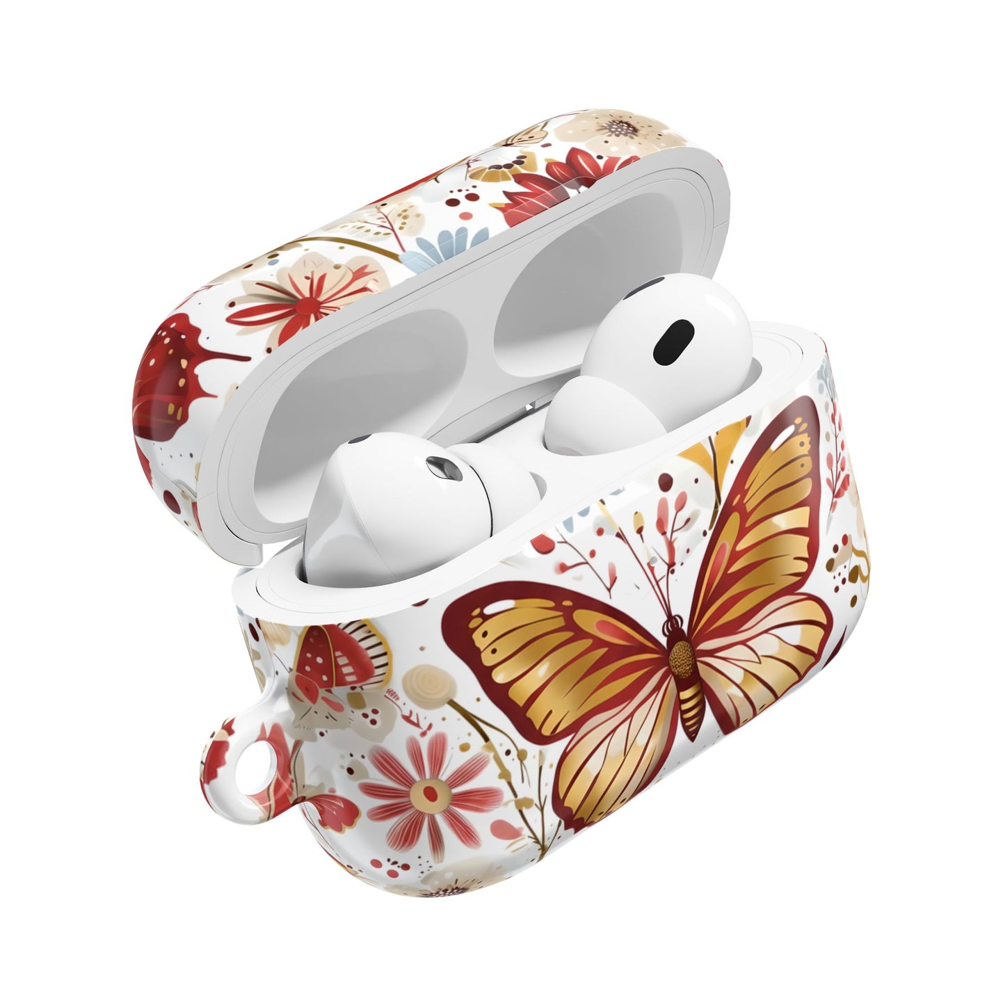 Gold & Red Butterfly Floral AirPod Case — Decorative Charging Case