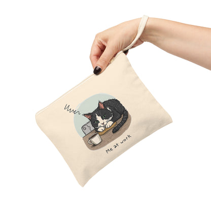 Cat 'Me at Work' Zipper Pouch — Illustration Tuxedo Cat Accessory Bag