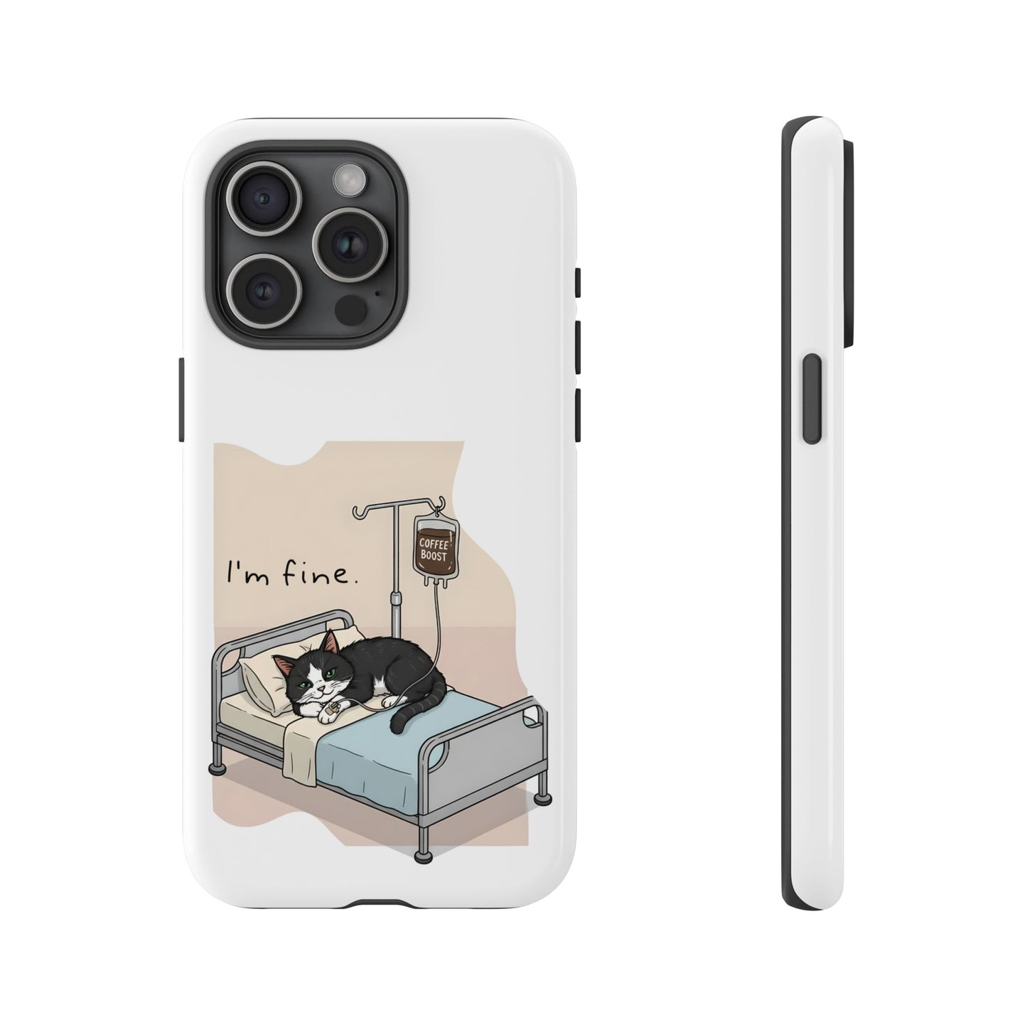 "I'm fine" Cat lying in bed - Tuxedo Cat Protective Design Cover