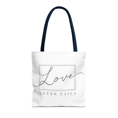 Love Never Fails Tote Bag