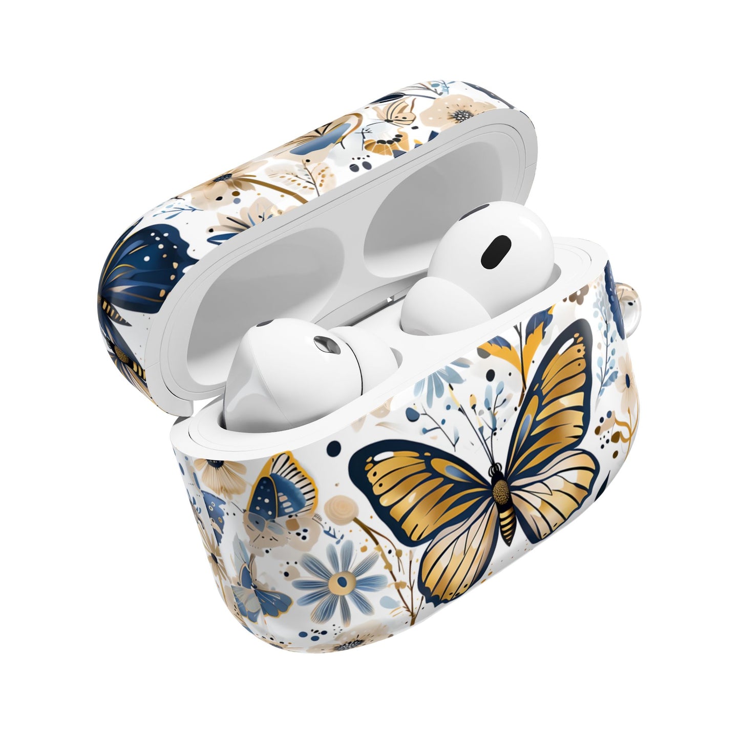 Gold & Navy Butterfly Floral AirPod Case — Decorative Charging Case
