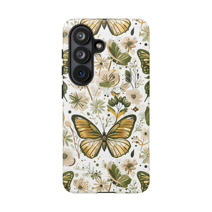 Olive Green & Gold Butterfly Floral Phone Case - Seamless Pattern Design Cover