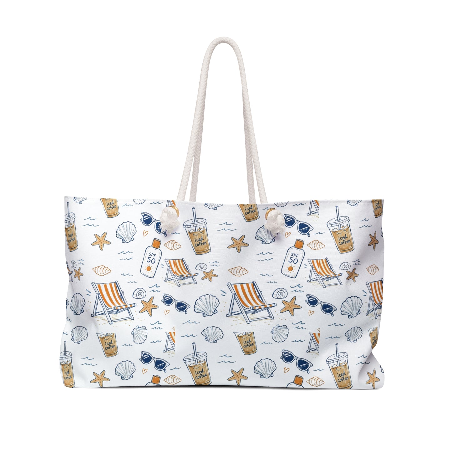 Beach Pattern Weekender Bag — Seashells, Sun Lotion & Chair Travel Tote