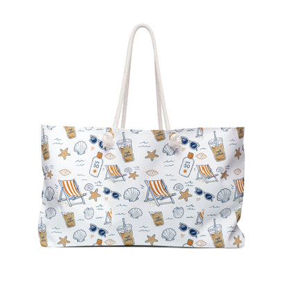 Beach Pattern Weekender Bag — Seashells, Sun Lotion & Chair Travel Tote