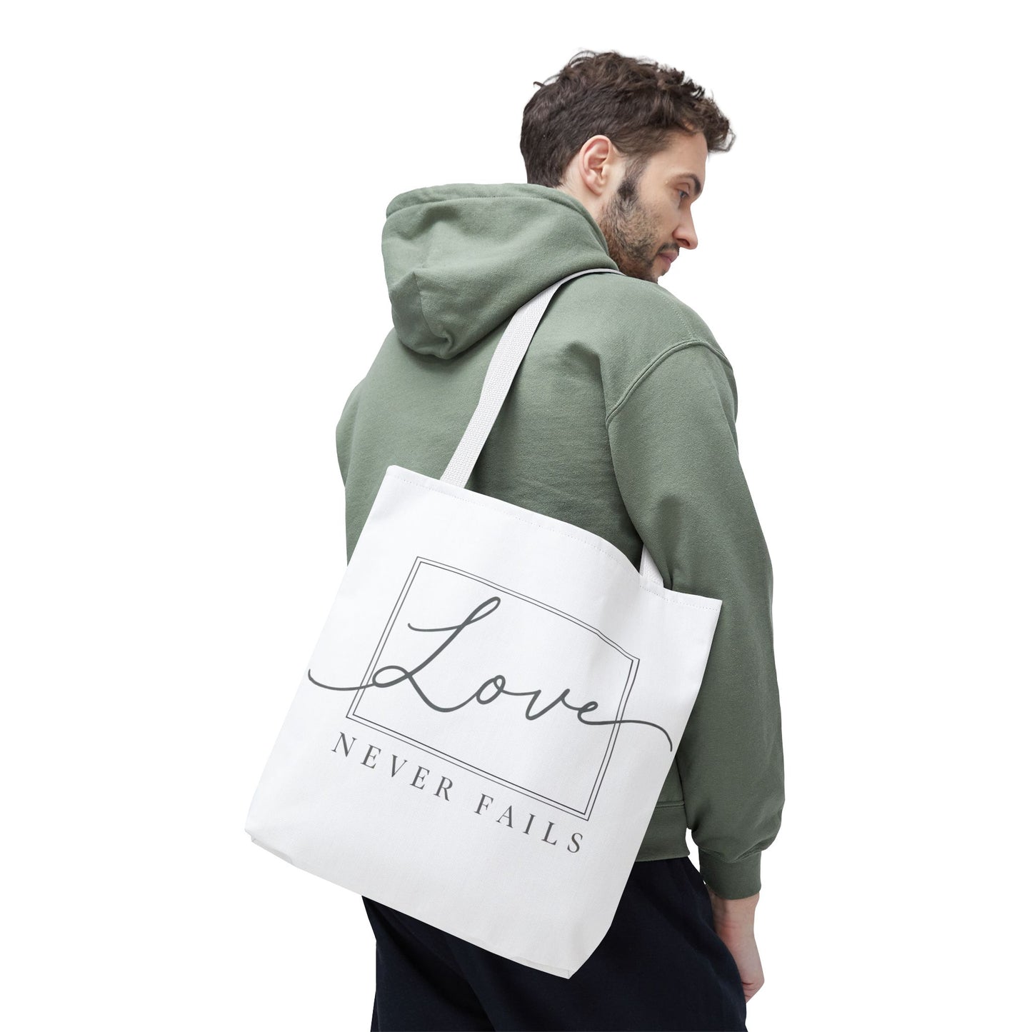 Love Never Fails Tote Bag