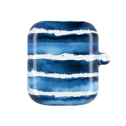 Blue Watercolor Stripe AirPod Case — Coastal Wave Protective Cover