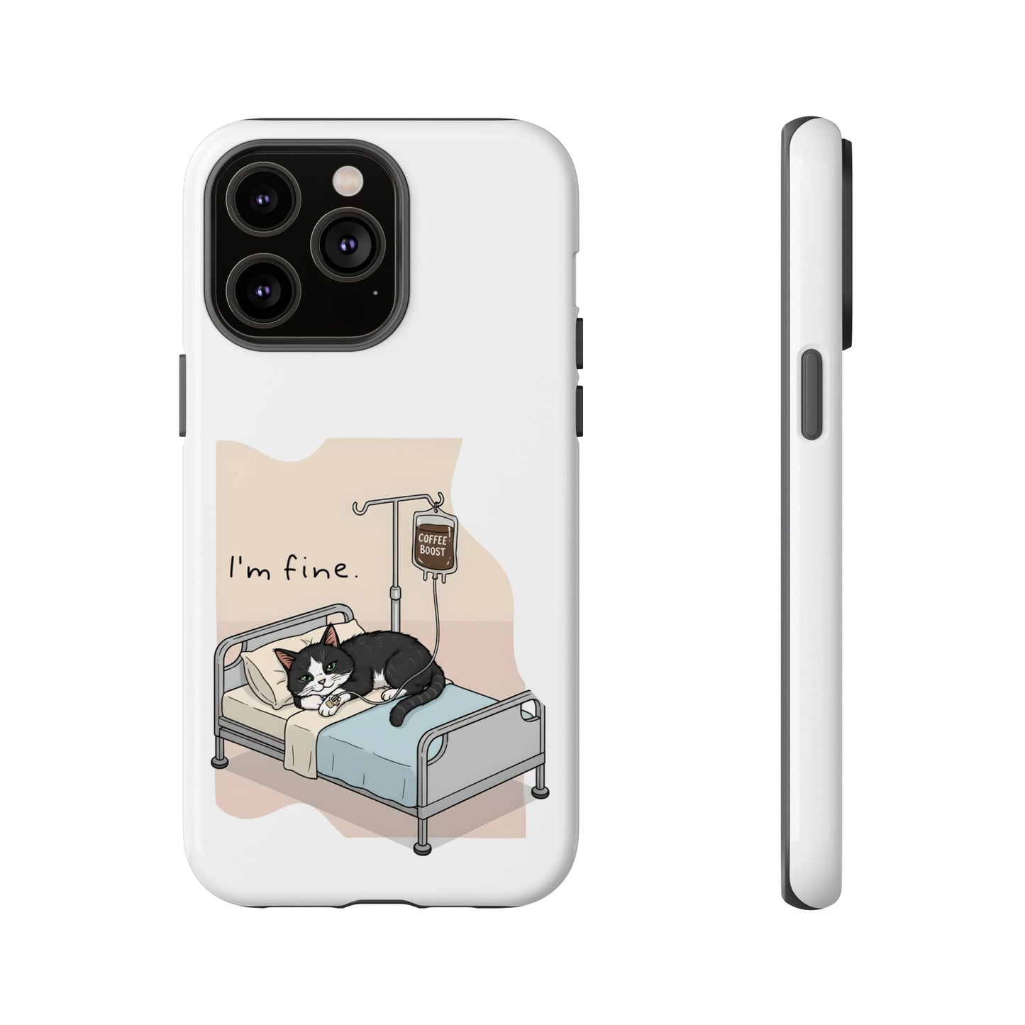 "I'm fine" Cat lying in bed - Tuxedo Cat Protective Design Cover