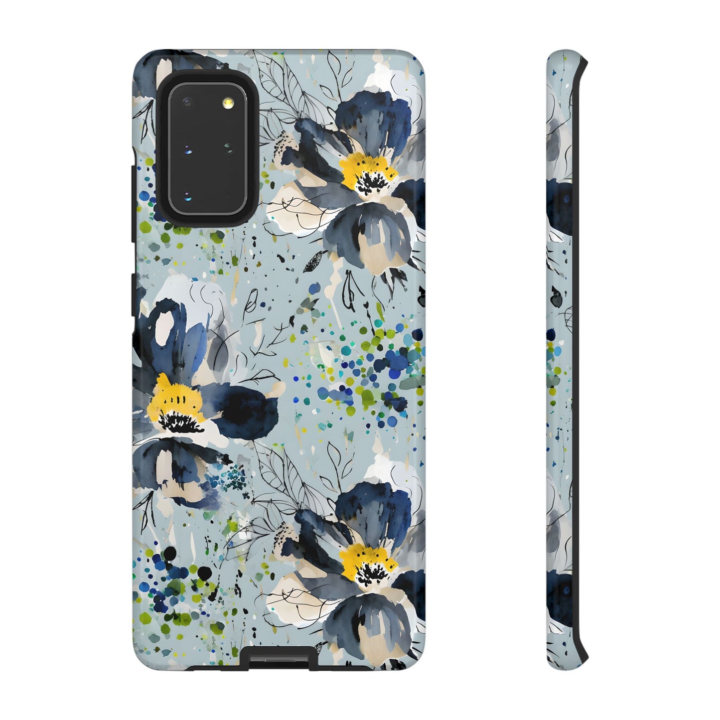 Blue Watercolor Floral Phone Case — Seamless Pastel Flower Protective Design Cover