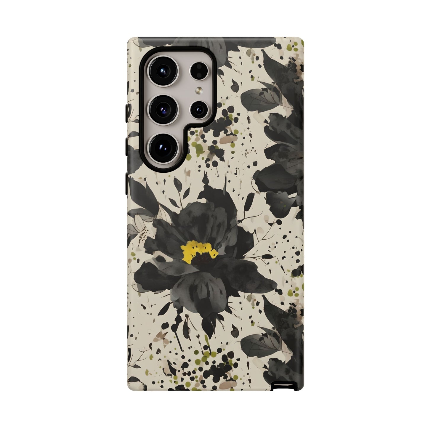 Black Watercolor Floral Phone Case — Seamless Pastel Flower Protective Design Cover
