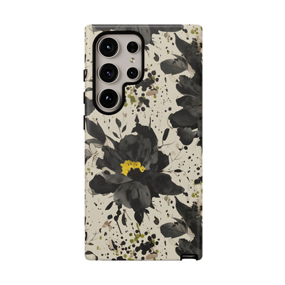 Black Watercolor Floral Phone Case — Seamless Pastel Flower Protective Design Cover