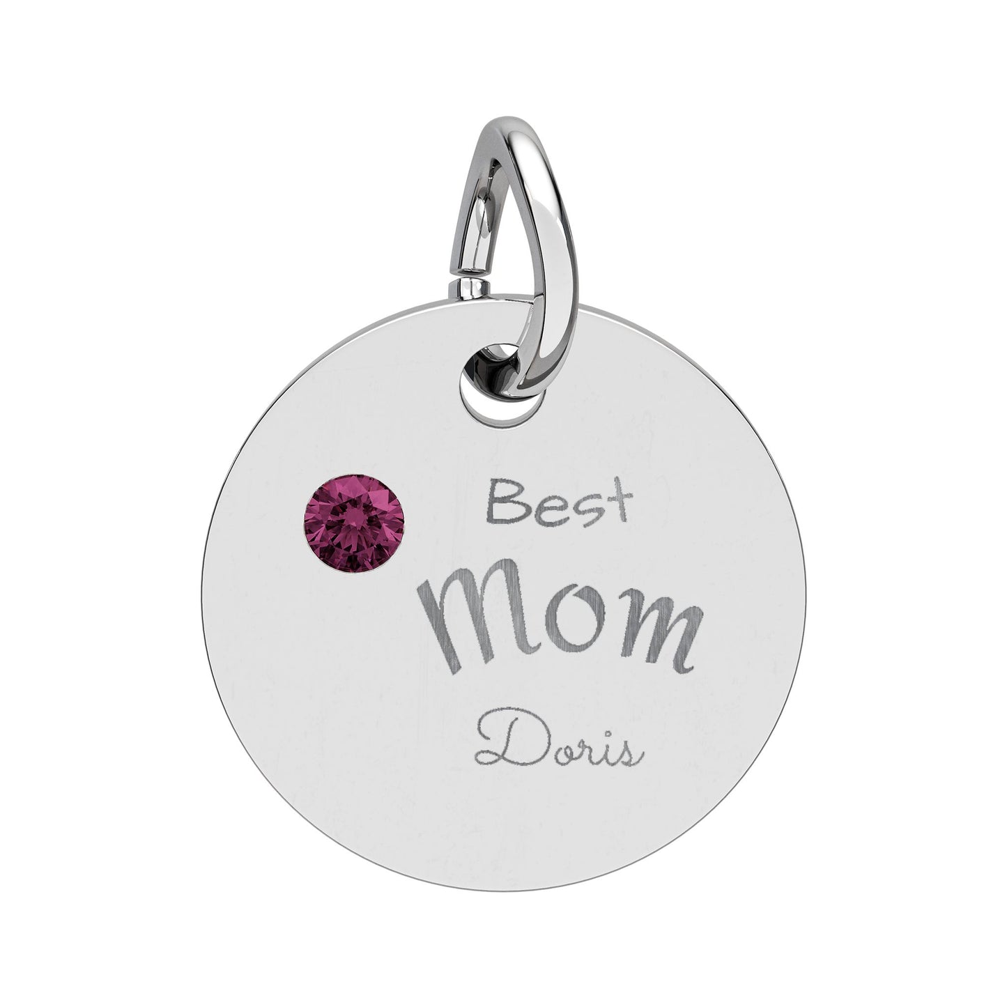 Custom Engravable Birthstone Circle Charm "Best Mom" Pendant
