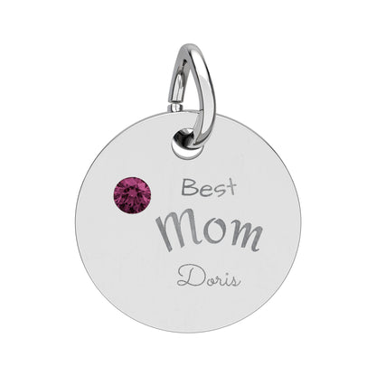 Custom Engravable Birthstone Circle Charm "Best Mom" Pendant