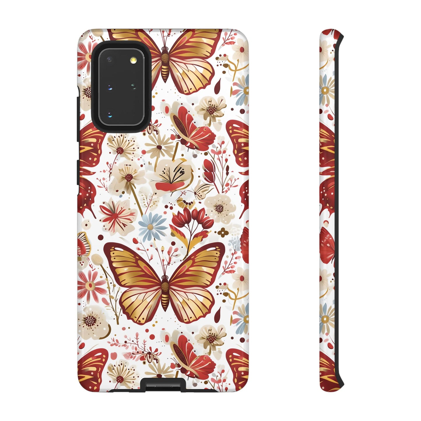 Red & Gold Butterfly Floral Phone Case - Seamless Pattern Design Cover