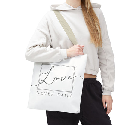 Love Never Fails Tote Bag