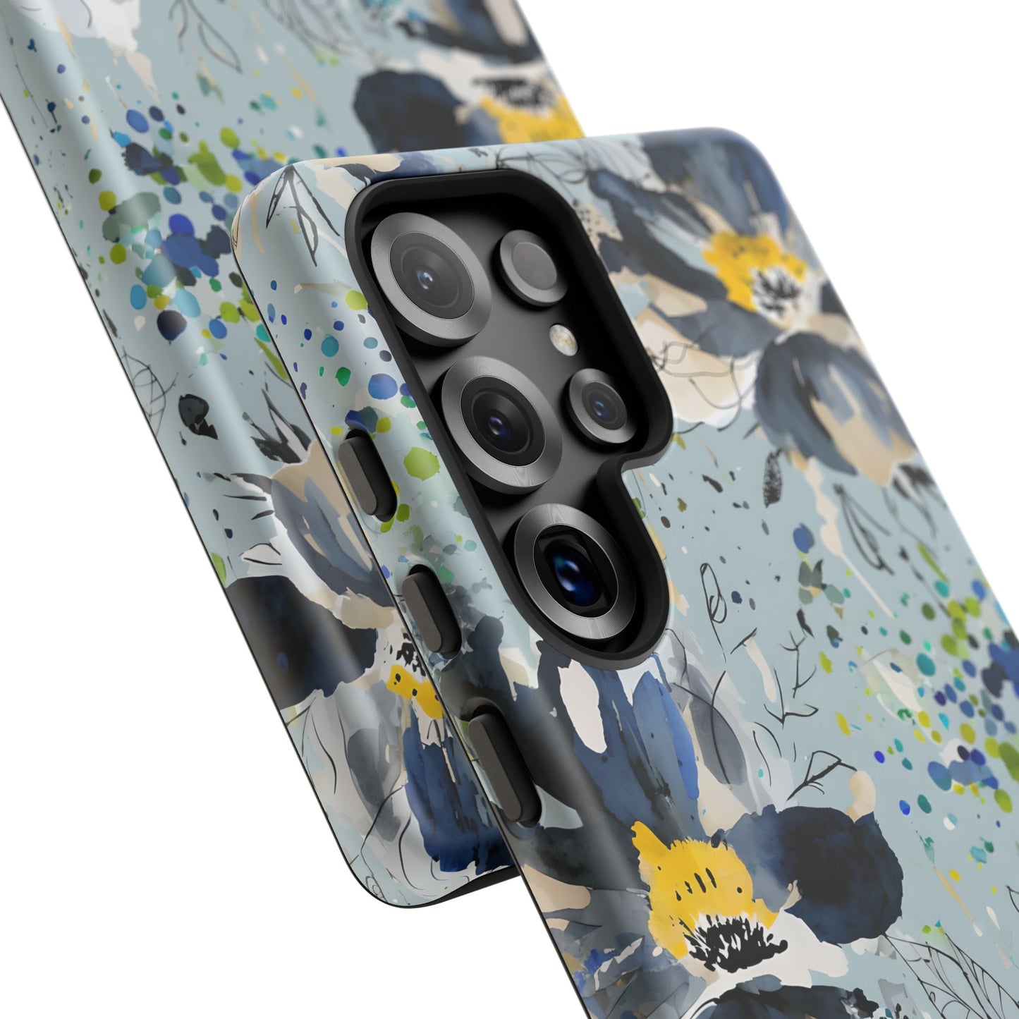 Blue Watercolor Floral Phone Case — Seamless Pastel Flower Protective Design Cover