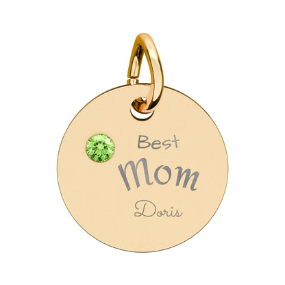 Custom Engravable Birthstone Circle Charm "Best Mom" Pendant