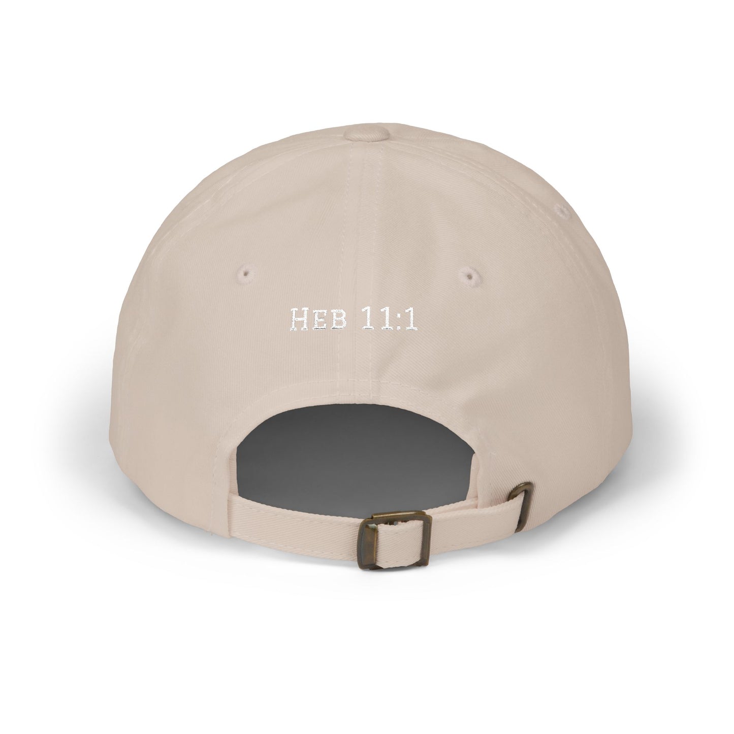 Faith Dad Cap — 'faith.' Front with Heb 11:1 Back Embroidered Baseball Hat
