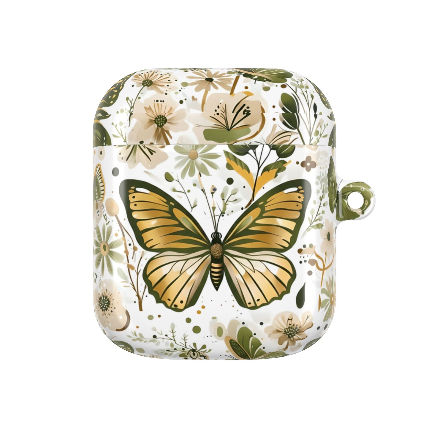 Olive Green Butterfly Floral AirPod Case — Decorative Charging Case