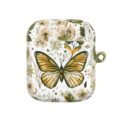 Olive Green Butterfly Floral AirPod Case — Decorative Charging Case
