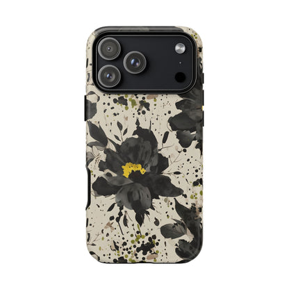 Black Watercolor Floral Phone Case — Seamless Pastel Flower Protective Design Cover