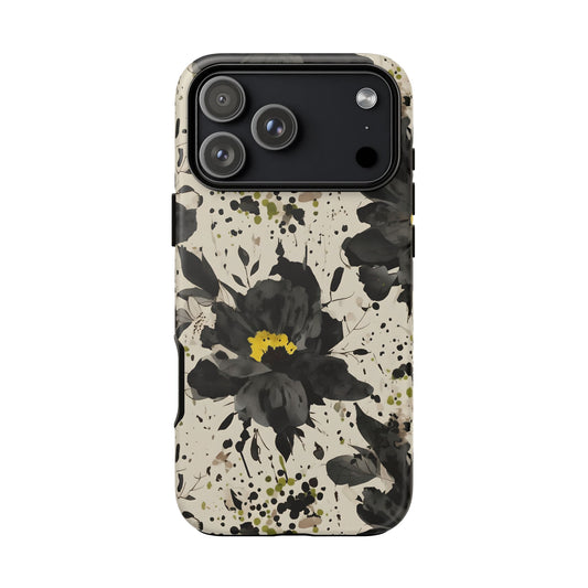 Black Watercolor Floral Phone Case — Seamless Pastel Flower Protective Design Cover