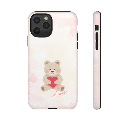 Teddy Bear Heart Phone Case – 'Love' Pastel Protective Design Cover