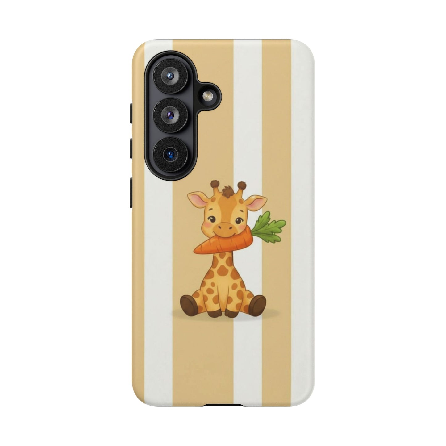 Baby Giraffe Eating Carrot Phone Case — Soft Yellow Striped Protective Design Cover