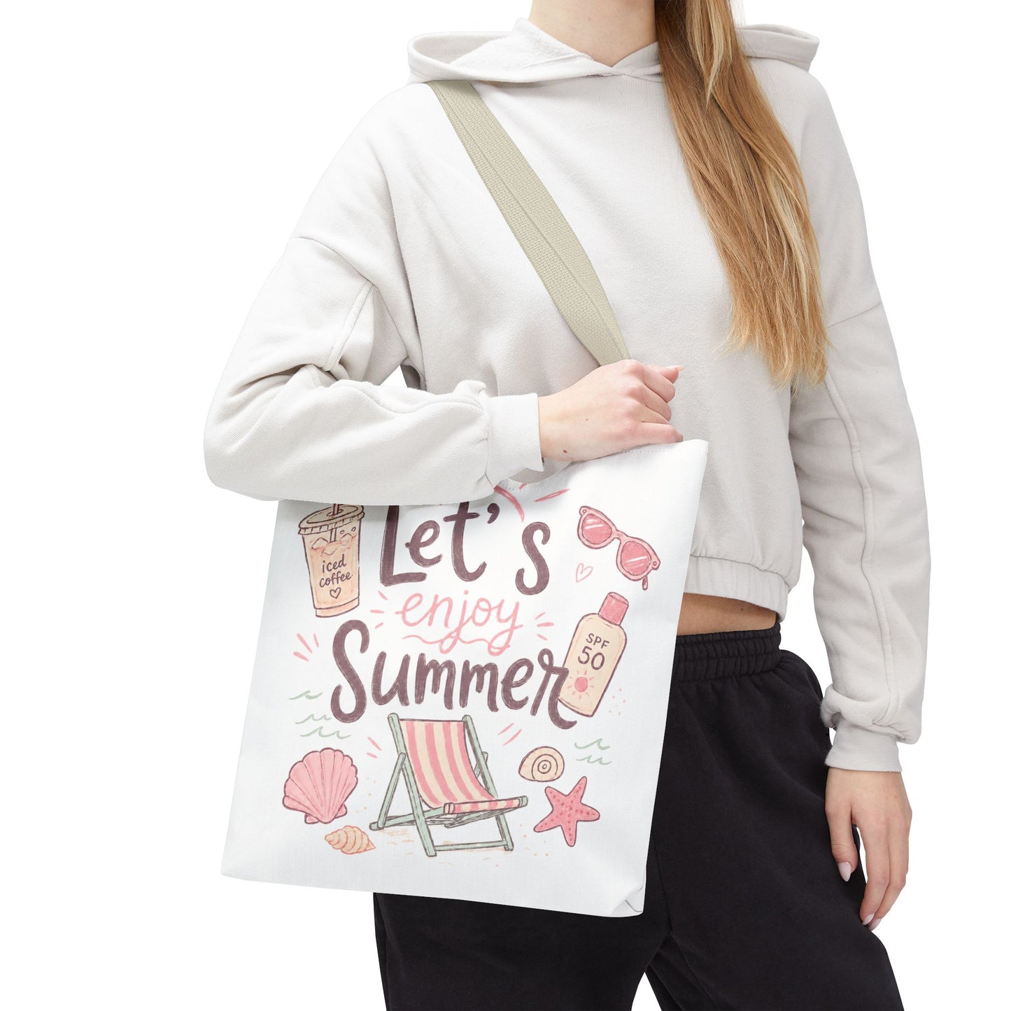 Let's Enjoy Summer Tote Bag — Beach Chair & Seashell Graphic