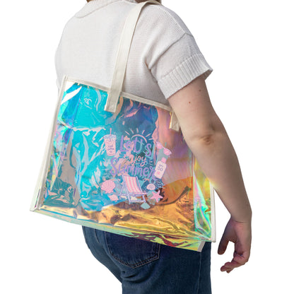 Holographic Beach Tote Bag — 'Let’s Enjoy Summer' Clear Iridescent Pool Bag