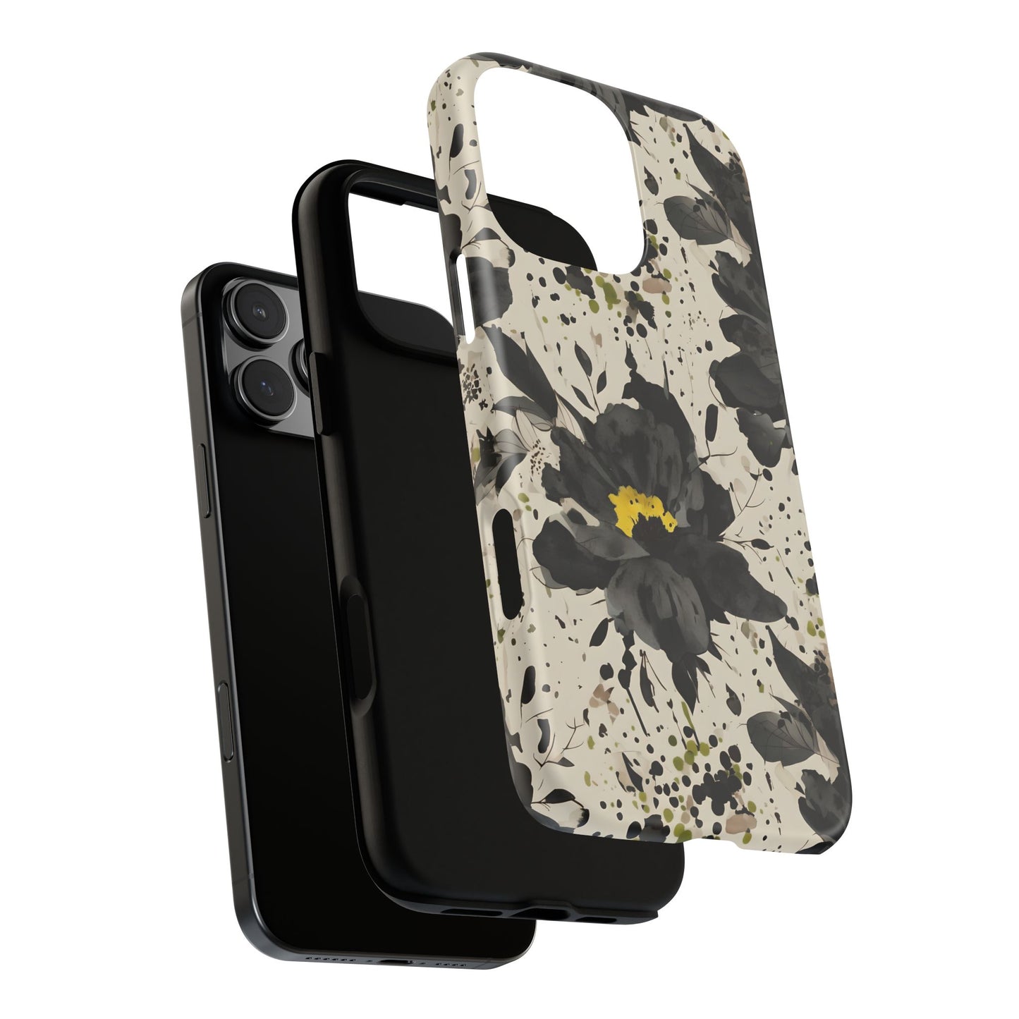 Black Watercolor Floral Phone Case — Seamless Pastel Flower Protective Design Cover