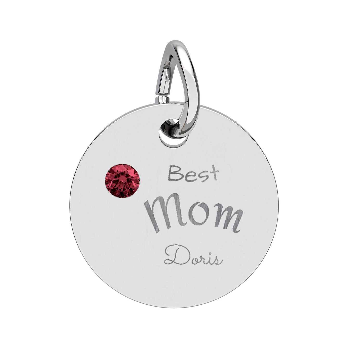 Custom Engravable Birthstone Circle Charm "Best Mom" Pendant