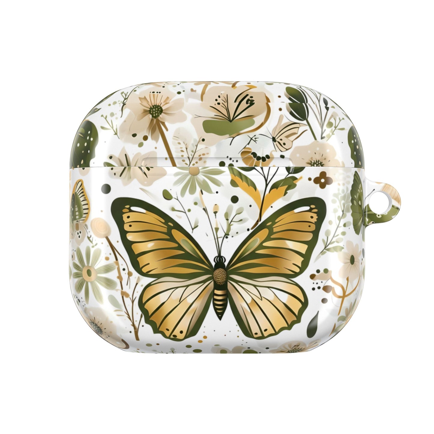 Olive Green Butterfly Floral AirPod Case — Decorative Charging Case