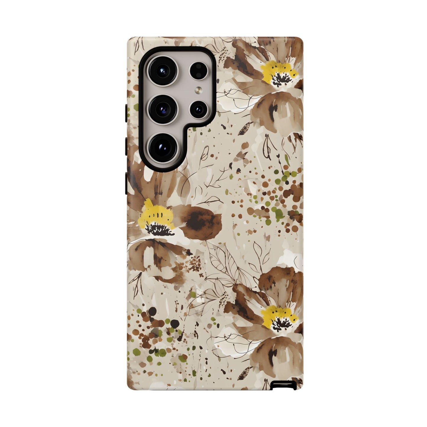 Brown Watercolor Floral Phone Case — Seamless Pastel Flower Protective Design Cover