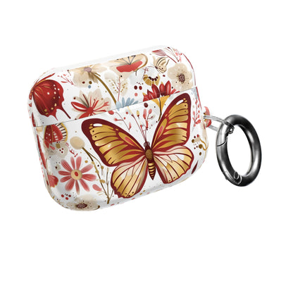 Gold & Red Butterfly Floral AirPod Case — Decorative Charging Case