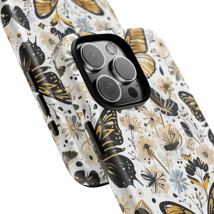 Black & Gold Butterfly Floral Phone Case - Seamless Pattern Design Cover