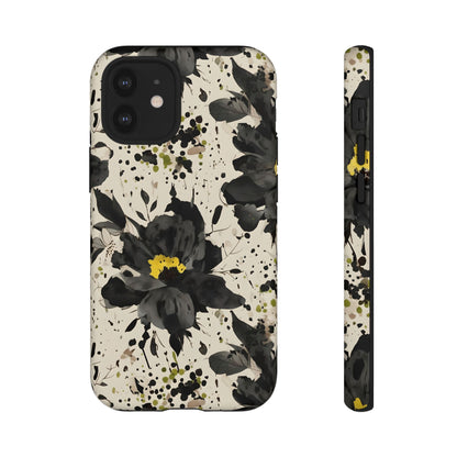 Black Watercolor Floral Phone Case — Seamless Pastel Flower Protective Design Cover