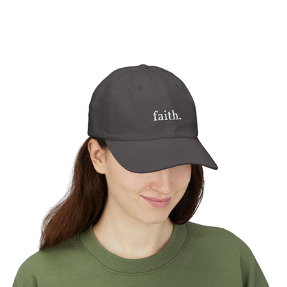 Faith Dad Cap — 'faith.' Front with Heb 11:1 Back Embroidered Baseball Hat