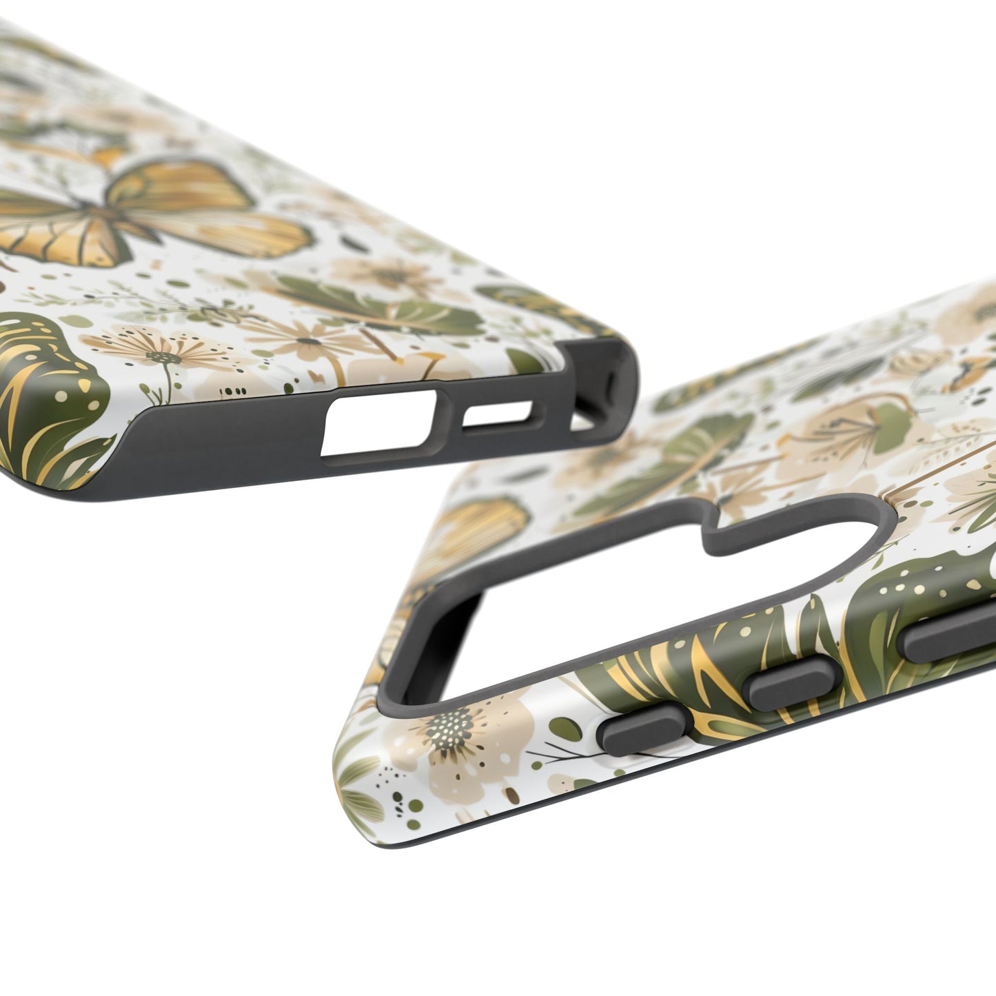 Olive Green & Gold Butterfly Floral Phone Case - Seamless Pattern Design Cover
