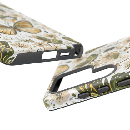 Olive Green & Gold Butterfly Floral Phone Case - Seamless Pattern Design Cover