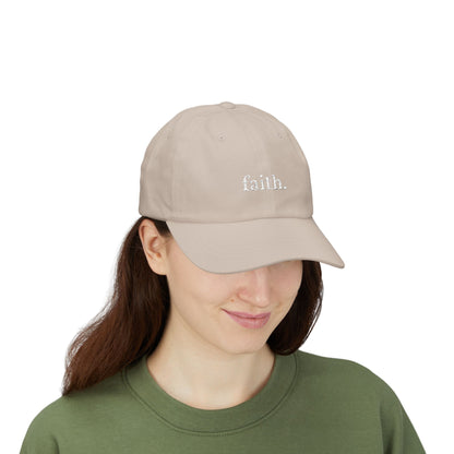 Faith Dad Cap — 'faith.' Front with Heb 11:1 Back Embroidered Baseball Hat