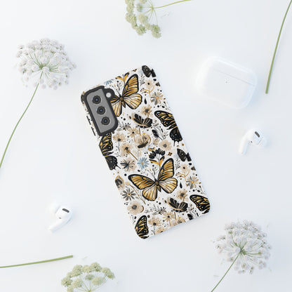 Black & Gold Butterfly Floral Phone Case - Seamless Pattern Design Cover