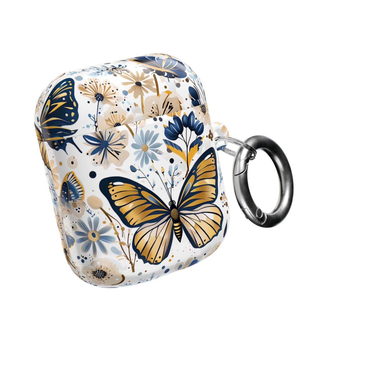 Gold & Navy Butterfly Floral AirPod Case — Decorative Charging Case