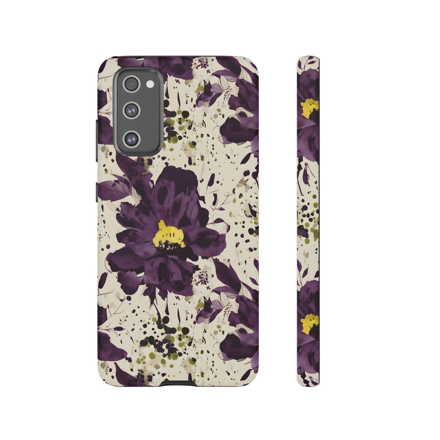 Royral Purple Watercolor Floral Phone Case — Seamless Pastel Flower Protective Design Cover