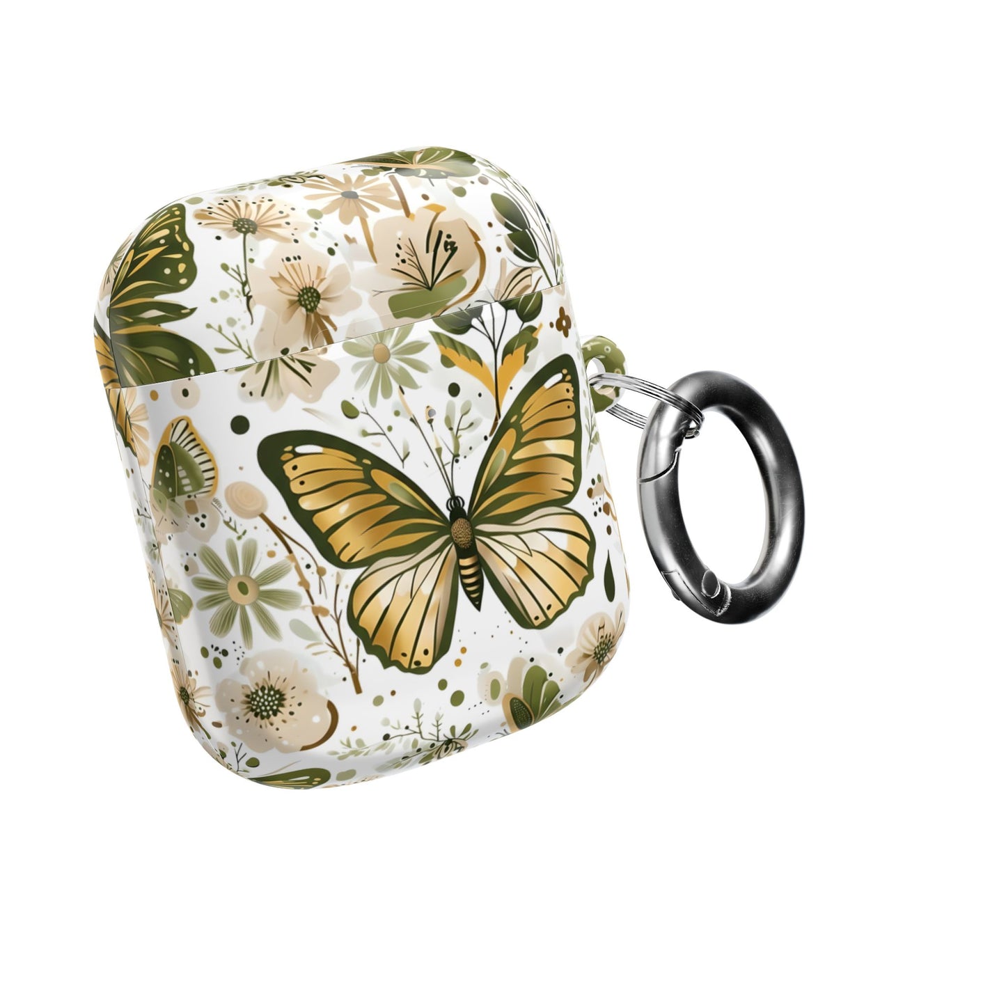 Olive Green Butterfly Floral AirPod Case — Decorative Charging Case