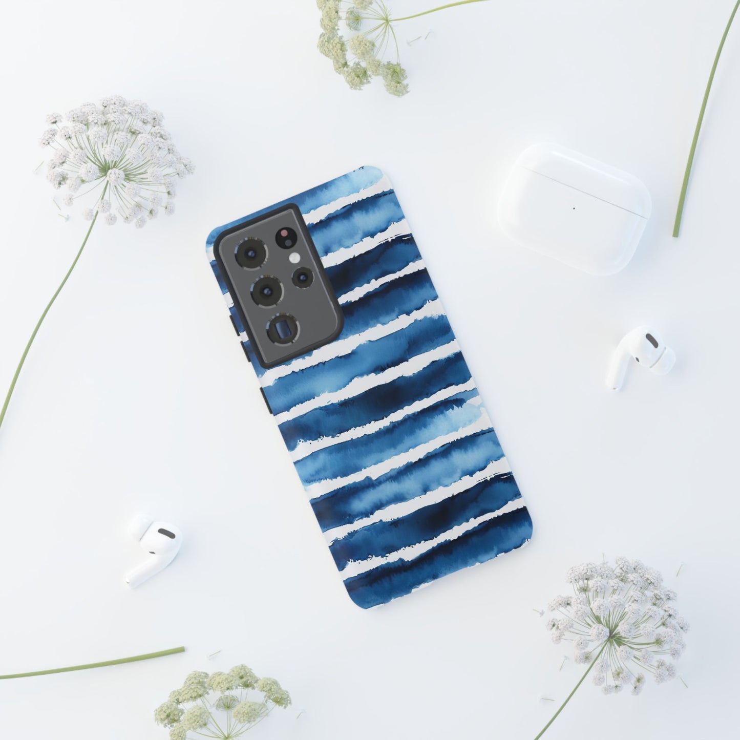 Blue & White Watercolor Stripe Tough Case