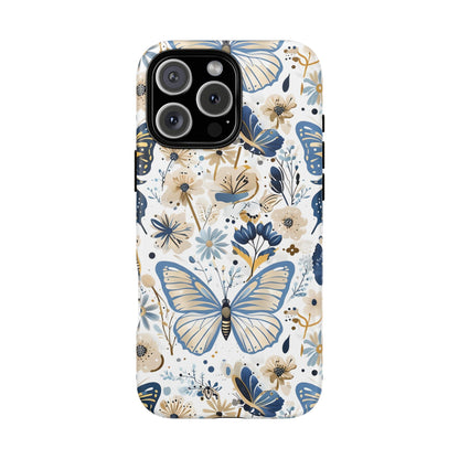 Blue & Gold Butterfly Floral Phone Case - Seamless Pattern Design Cover