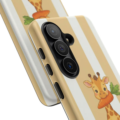 Baby Giraffe Eating Carrot Phone Case — Soft Yellow Striped Protective Design Cover