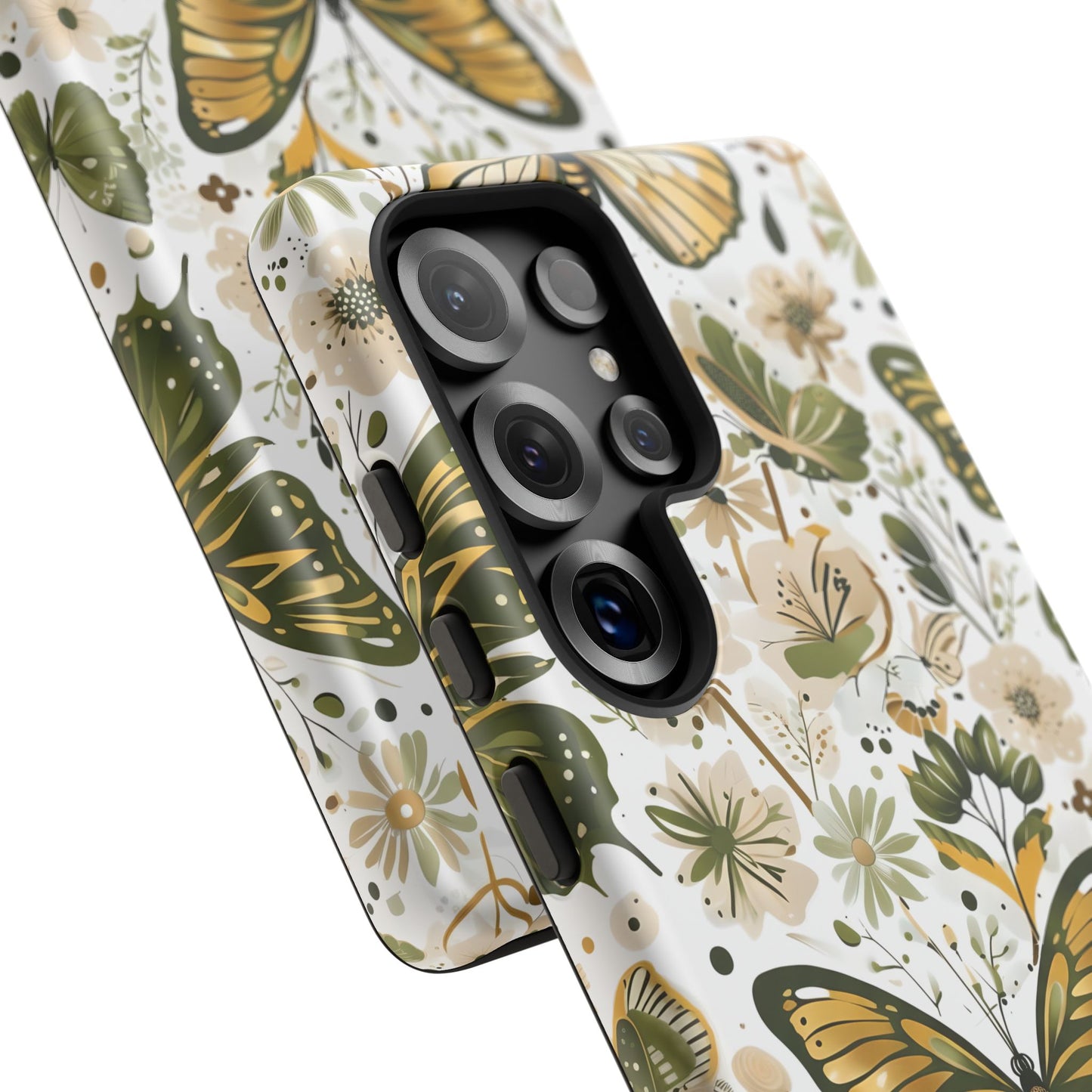 Olive Green & Gold Butterfly Floral Phone Case - Seamless Pattern Design Cover