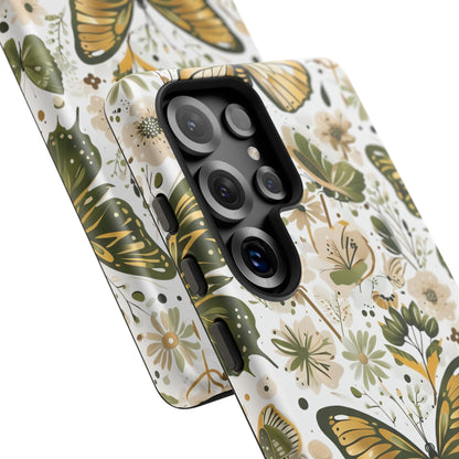Olive Green & Gold Butterfly Floral Phone Case - Seamless Pattern Design Cover